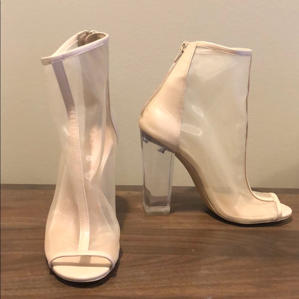 ALDO beige mesh w/ clear heels